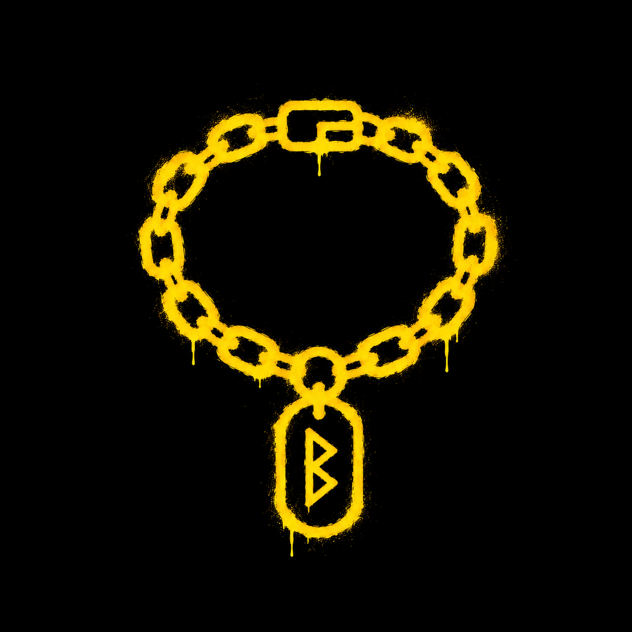 Yellow spray-painted chain accessory icon on black background for Barbarian Shop accessories collection
