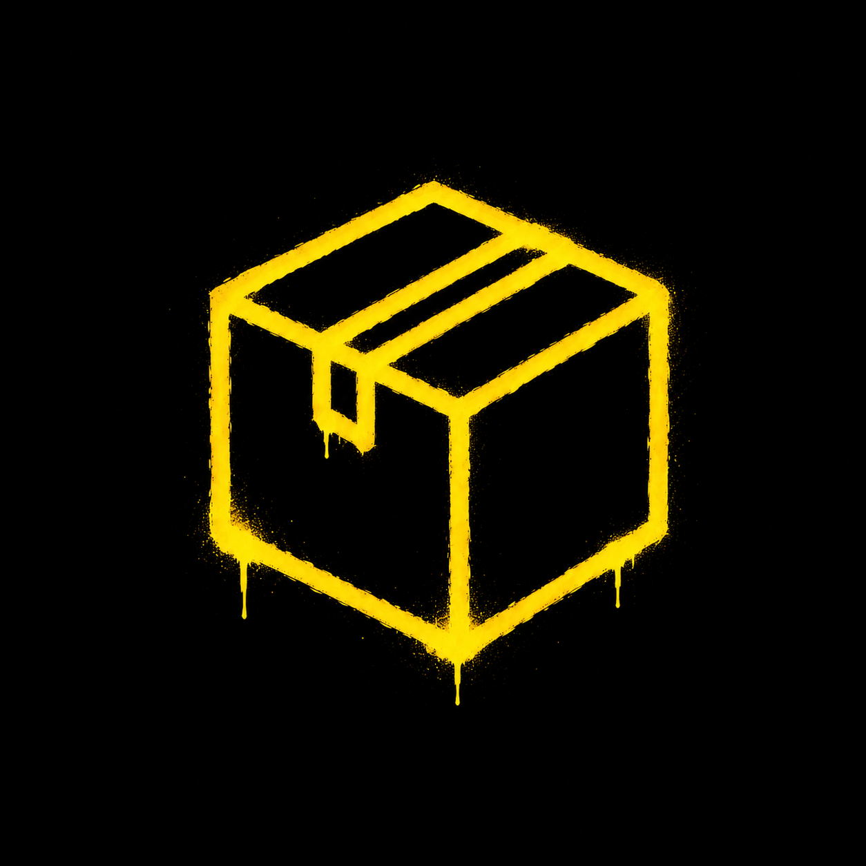 Yellow spray-painted drop box icon on black background for Barbarian Shop featured drops collection