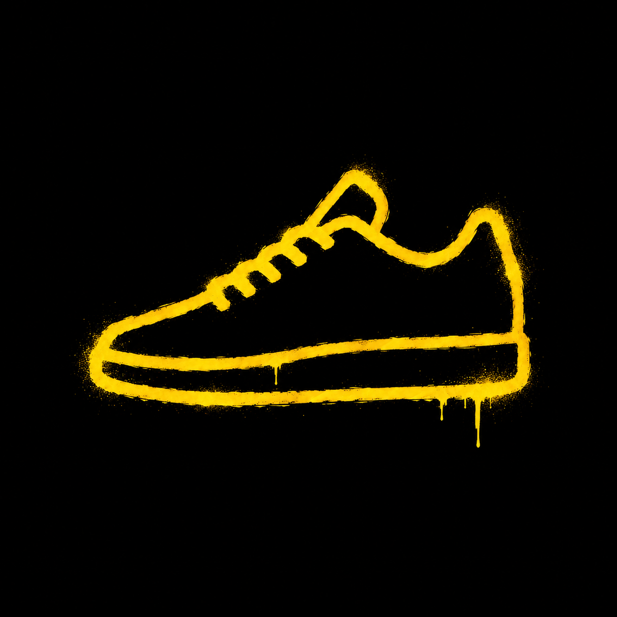 Yellow spray-painted sneaker icon on black background for Barbarian Shop shoes collection