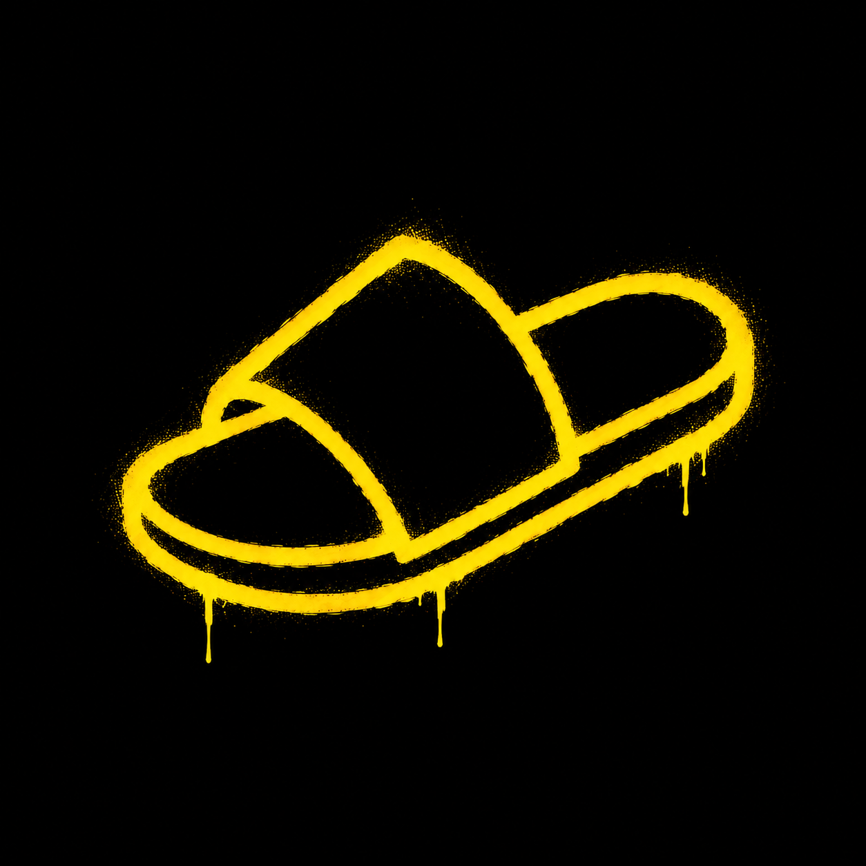 Yellow spray-painted slipper icon on black background for Barbarian Shop slippers collection