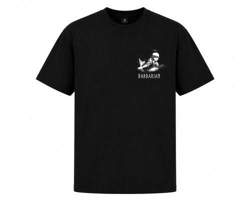 Bad Decisions T-Shirt black front view with small Barbarian chest graphic