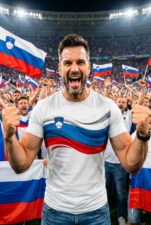 Slovenia Fan T-Shirt Flag Wave design by Barbarian Shop