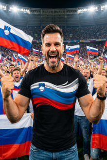 Slovenia Fan T-Shirt Flag Wave design by Barbarian Shop